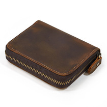 Mad Mapi Retro Men Genuine Leather Wallet Crazy Mapleather Zipper Short Wallet Multi-Position Zero Money Bag Coin Bag