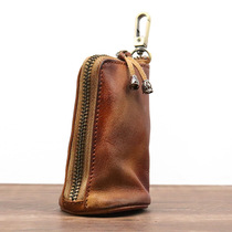 Plant Tannic Leather Retro Made Old Key Bag New Head Layer Bull Leather Men Genuine Leather Waist Hanging Mini Bull Leather Key Bag