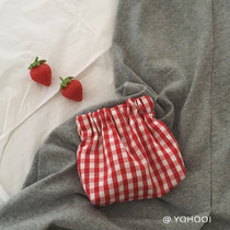 YOHOO ins day and illustrations cute red plaid zero money bag Bag Coins containing Teenage Girl Short card Package