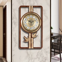 New Chinese clock wall clock large decoration creative living room silent copper clock Chinese style villa wall hanging time clock
