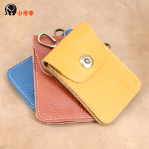 Small Round Elephant Card Key Bag Car Key Bag Head Layer Cow Leather Waist Hanging Key Buttoned Double Bag Card Bag