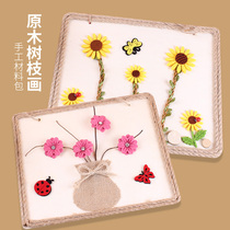 DIY log hemp rope tree branch painting natural raw wood chip handmade material package kindergarten creative wood frame