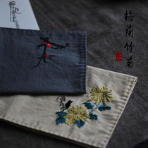 Plum orchid bamboo and chrysanthemum Guofeng handmade embroidered handkerchief diy material bag self-embroidered gift antique carry-on couple handkerchief