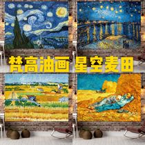 American Van Gogh starry sky hanging cloth ins decorative wall bedroom tapestry Net Red Live Photo Abstract background cloth painting