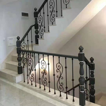 Wuxi wrought iron staircase railing household solid wood modern light luxury guardrail column indoor attic Villa handrail
