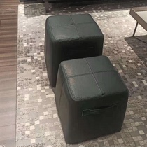MD Italian sofa light luxury size footstool dark green leather handmade color changeable