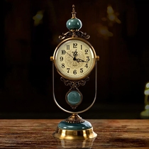 American ice crack ceramic silent table clock Living room desktop jade decorative table clock Household ornaments Swing quartz clock