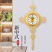 New Chinese pure copper 2022 new Chinese knot-hanging bell living room hanging wall clock fashion home light and luxurious atmospheric clock
