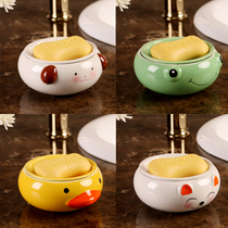 Creative cartoon ceramic drain separation soap box toilet home punch-free laundry soap dish soap dish