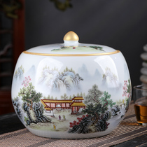 Jingdezhen tea pot Ceramic tea pot seven cakes large tea tank Household wake-up tea sealed tank Storage Puer tea storage tea tank