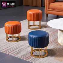 Leather stool home living room sitting Pier coffee table bench bench side stool foot sofa small pier light luxury footstool changing shoe stool round stool