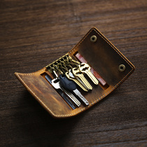 Retro Handmade Key Buckle Mad Horse Head Layer Cow Leather Buckle Key Bag Men Real Pickup Truck Multifunction Lock Spoon Bag