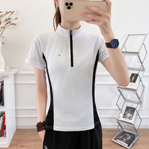 Outdoor sports T-shirt womens summer quick-drying breathable running fitness top yoga collar short sleeve mens sportswear