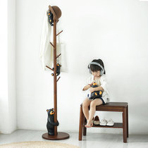 Solid wood coat rack household childrens floor simple bedroom shelf creative single pole simple clothes hanger