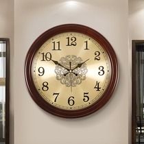 European-style solid wood wall clock living room home fashion when hanging wall clock simple bedroom mute round table livoice movement
