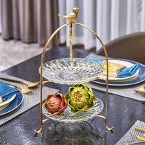 Nordic light luxury double-layer fruit plate living room glass dried fruit plate home creative candy snack plate tea table decoration