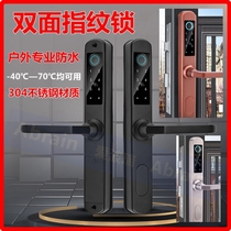 Garden door double-sided fingerprint lock Two-sided waterproof broken bridge aluminum narrow frame outdoor garden aluminum art iron door intelligent password lock
