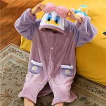 Night gown women winter coral velvet long Donald Duck pajamas spring and autumn flannel bathrobe 2021 new couple