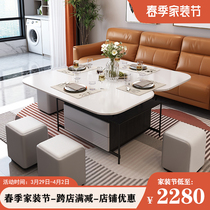 Lifting tea table Dining Table Dual-use integrated small family type Multi-functional Italian Minimalist Rock Plate Tea Table TV Cabinet Combo