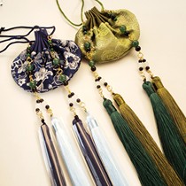 Yaji purse ancient style waist round waist bag sachet ancient French Hanfu accessories with double tassels ornaments