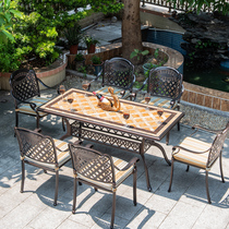 Outdoor Cast Aluminum Table And Chairs Patio Garden Villa Open-air Balcony Au Style Casual Iron Art Long Table Home Dining Table Combinations