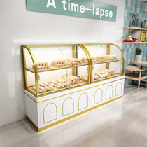 New stainless steel titanium bread cabinet curved glass display cabinet Solid wood Nakajima pastry peach crisp cabinet side cabinet customization