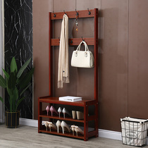 Coat rack ground-to-floor simple modern solid wood doorway shoe stool hanger integrated living room bedroom shoe hat rack combination
