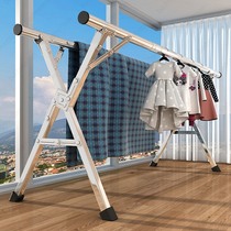 Folding clothes rack Floor-to-ceiling indoor balcony Outdoor stainless steel telescopic rod type cool clothes rack Drying quilt artifact