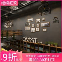 Black wallpaper self-adhesive hot pot restaurant gray retro barbecue restaurant industrial style leisure bar background wall wallpaper stickers