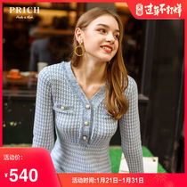 Prich2019 new knitted dress women's long sleeve close waist show thin medium length skirt prok98t01q