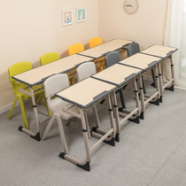 The remedial class desks and chairs can be raised and lowered.