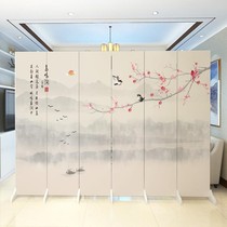 New simple modern Chinese screen partition curtain folding removable cover home living room bedroom office flower and bird