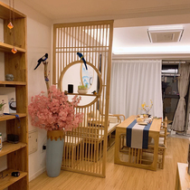 New Chinese screen partition living room Simple solid wood lattice wall hollow entrance Japanese wood grille sliding door