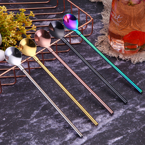 304 stainless steel straw environmental protection drinking tube bubble tea fruit flower tea stirring hot and cold drink metal long straw spoon