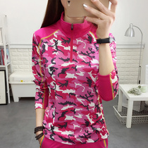 Spring and Summer Outdoor Womens sunscreen quick-drying T-shirt female size breathable collar camouflage base Sports mountaineering fast drying clothes