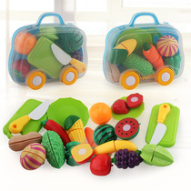 Chechele childrens simulation play home kitchen vegetables and fruits fun Velcro suitcase set educational toys