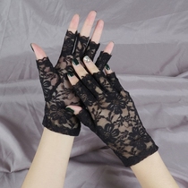 Lace gloves female summer sunscreen thin short Dew half finger sexy black mesh dance cover scar outdoor travel