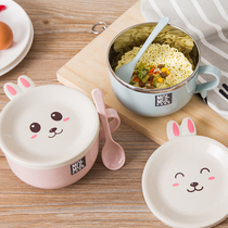Stainless steel instant noodle bowl with lid lunch box cute girl heart insulation lunch box single student portable tableware set