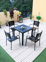  Outdoor tables and chairs Cast aluminum plastic wood anti-corrosion combination Villa courtyard terrace Balcony garden simple leisure wrought iron tables and chairs