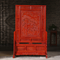 Living room screen partition Dongyang wood carving floor screen mahogany color carving Chinese solid wood home mobile screen