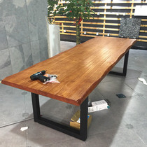 loft solid wood meeting table now American desk negotiate table bench log strip large plate table minimalist around long table
