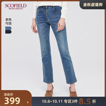 SCOFIELD women's autumn and winter models simple natural waist straight slim ladies long jeans SFTC94901Q