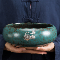Green glaze large ceramic tea wash water glass cup wash tea slag tank wash Japanese kung fu tea set tea ceremony accessories built water
