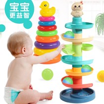Male and female babies early education puzzle rainbow tower ring ring stack music toys 1-4 years old children infant layers