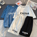 Fashion suit men's Hong Kong style casual loose style two piece summer new youth short sleeve shorts