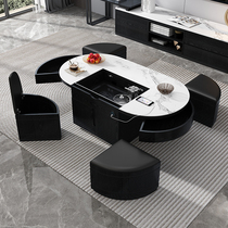 Light luxury Rock board tea table TV cabinet combination home living room multifunctional lifting kung fu tea set