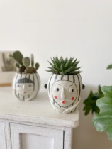 To object) holding face turned eyes hand-made ceramic fleshy flowerpot breathable modern simple art interesting and cute