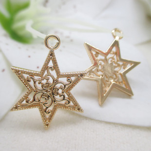diy饰品材料吊饰 金色镂空五角星星吊坠手工手链金属挂件项链挂坠