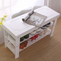 Solid wood shoe bench white two-layer shoe rack modern simple economy household door simple dust-proof shoe cabinet