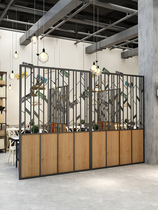  Wrought iron screen partition wall Wrought iron solid wood fence Bar industrial style private room screen decoration wall Restaurant partition wall